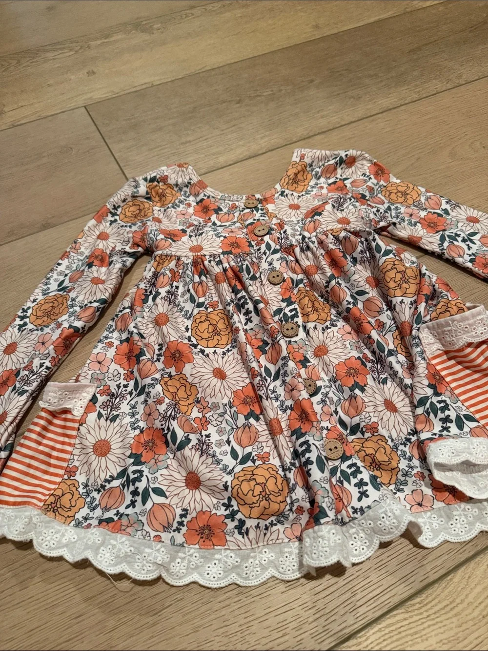 cheeky plum Floral Tunic & Stripe Leggings Set - Orange, White, Green